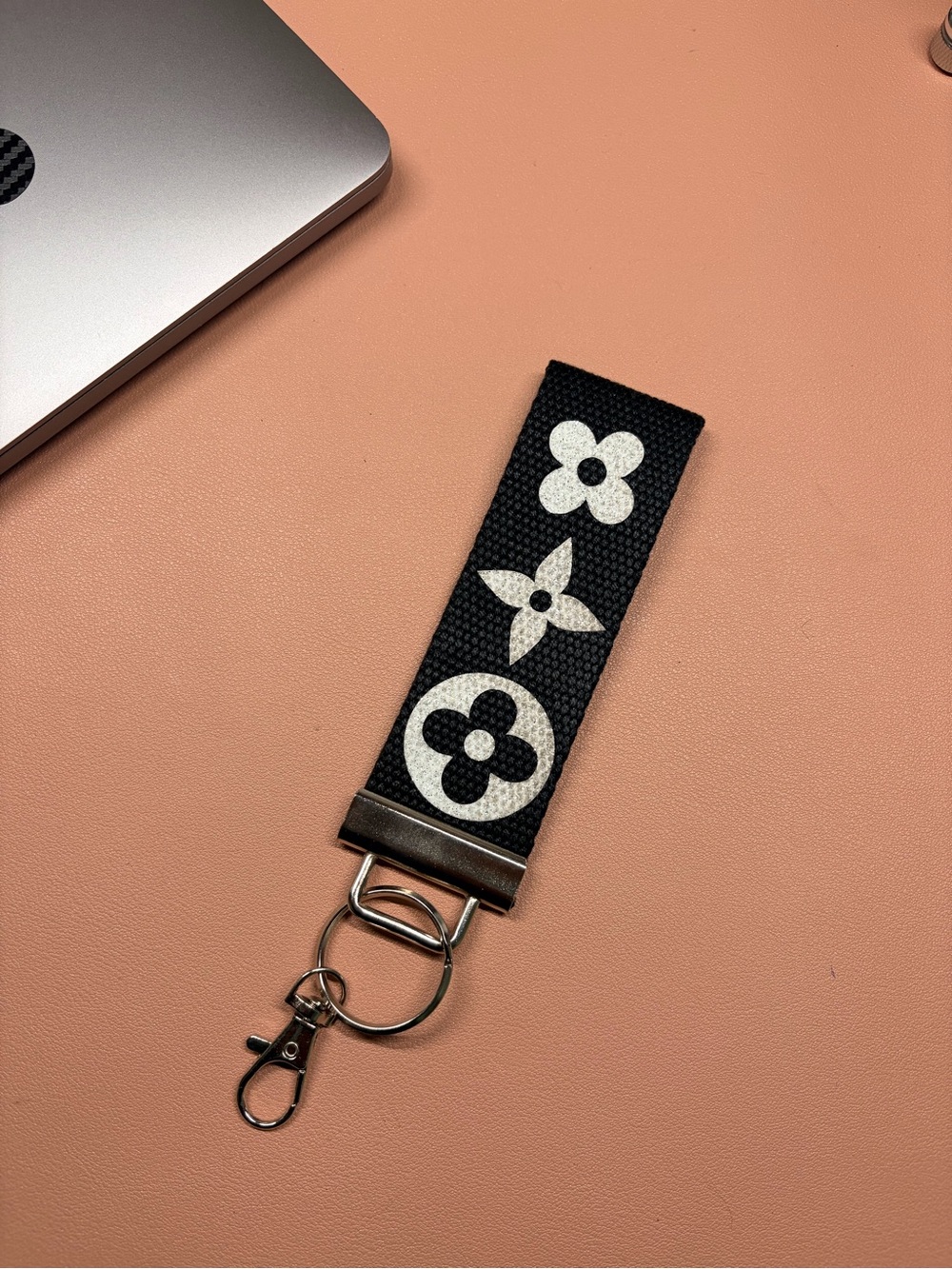 Black Floral Canvas Key & Card Wristlet